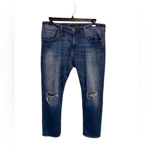Mavi Jeans Mens 36x30‎ Blue Denim Marcus Slim Straight Leg Destroyed Knees